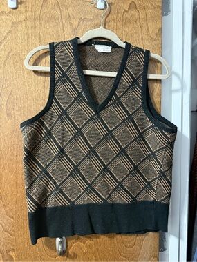 Vintage Martins Black and Brown Patterned V-Neck Sweater Vest